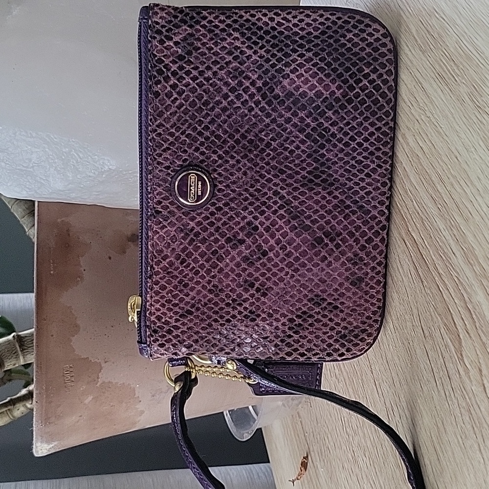COACH | Purple Black Snakeskin Embossed Wristlet Clutch Bag